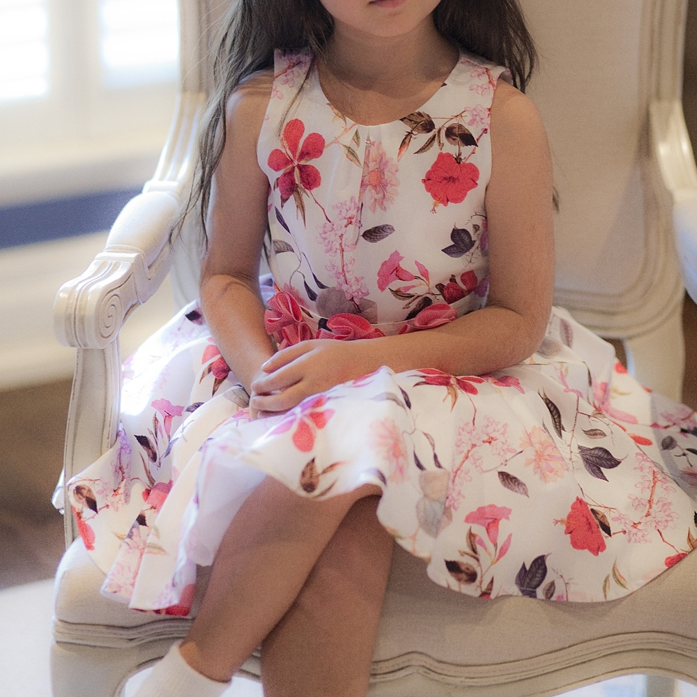 Jottum White & Pink Floral 'Spenard' Dress & Flower Belt